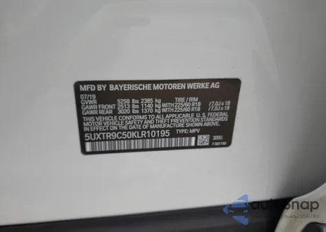 2019 BMW X3 xDrive30I из США, поврежденный, VIN 5UXTR9C50KLR10195